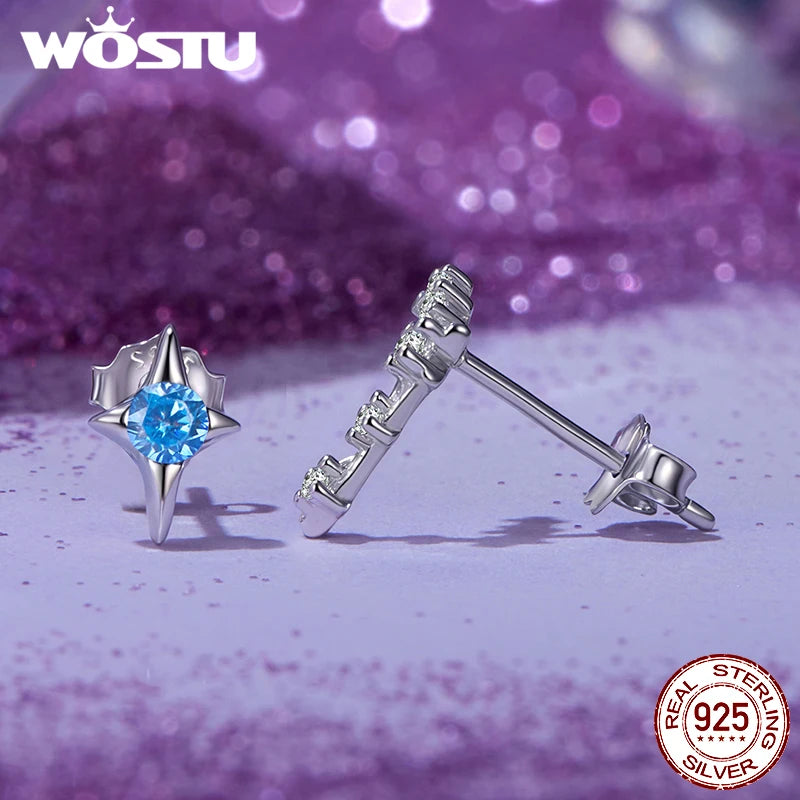 WOSTU 925 Sterling Silver Zircon Constellation Horoscope Stud Earrings For Women Asymmetrical Colorful Ear Studs Party Jewelry