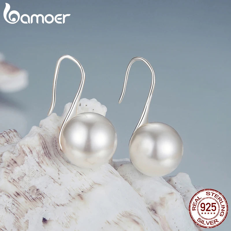 Boucles d'oreilles pendantes BAMOER en argent sterling 925 et perles, bijoux hypoallergéniques et élégants pour femme, cadeau idéal pour un anniversaire.