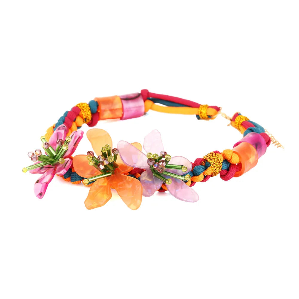 Z-style Handwoven Beaded Acrylic Flower Resin Choker Necklace