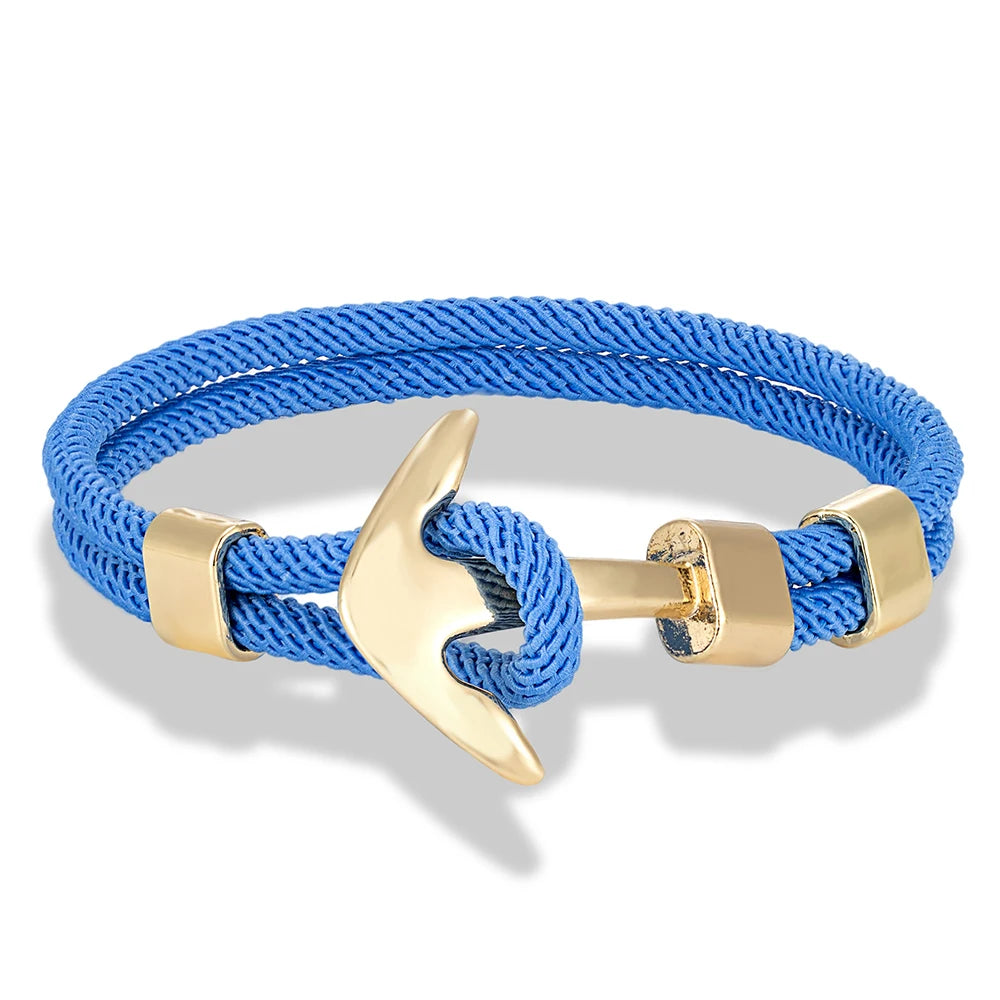 MKENDN Waterproof Anchor Bracelets Men Double Strand Nautical Survival Rope Bracelet For Women Gold Color Navy Sport Buckle