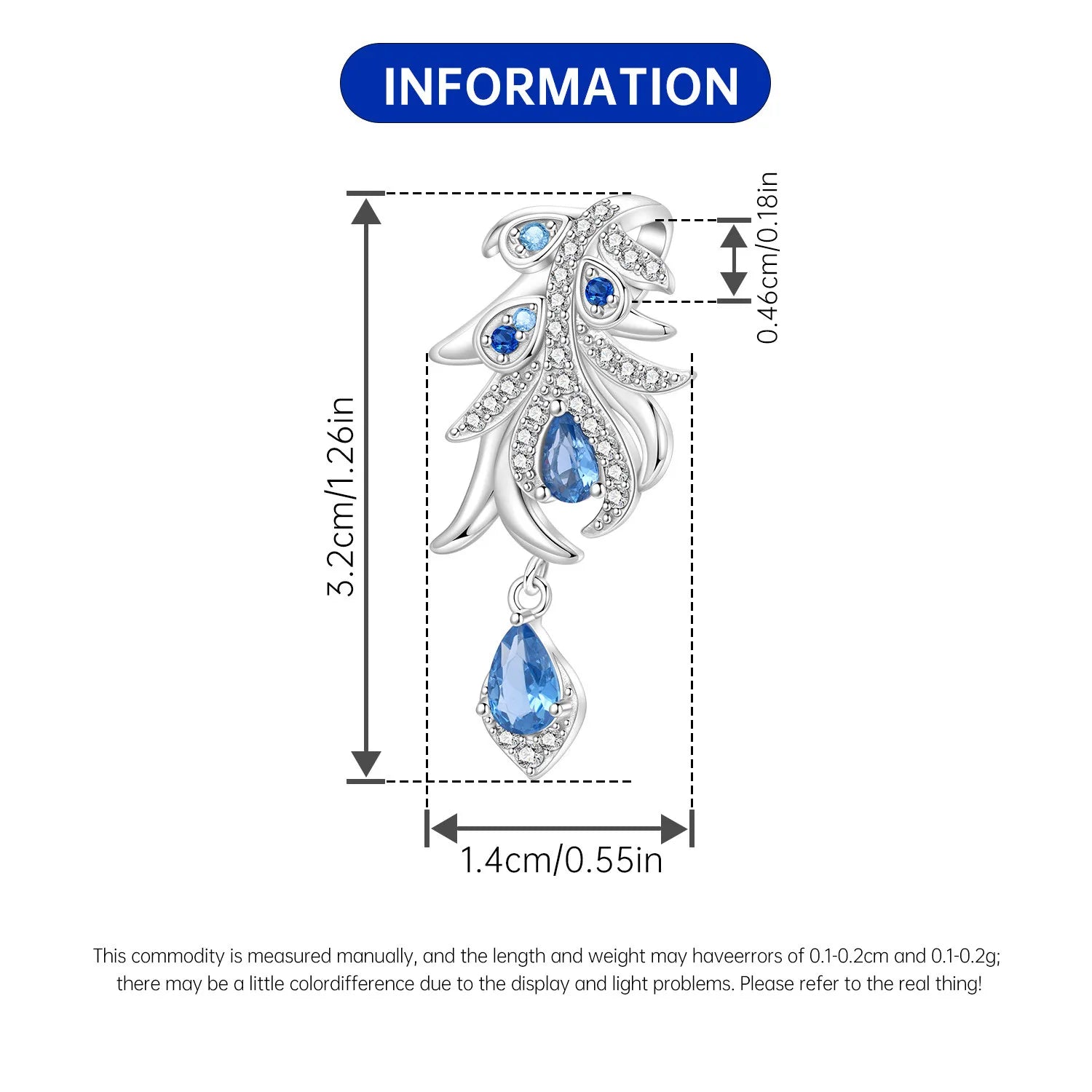 PANPOKI 925 Sterling Silver Blue Feather Lucky Symbol Beads Original Pendants Bracelet Charm Jewelry Party DIY Trendy Gifts