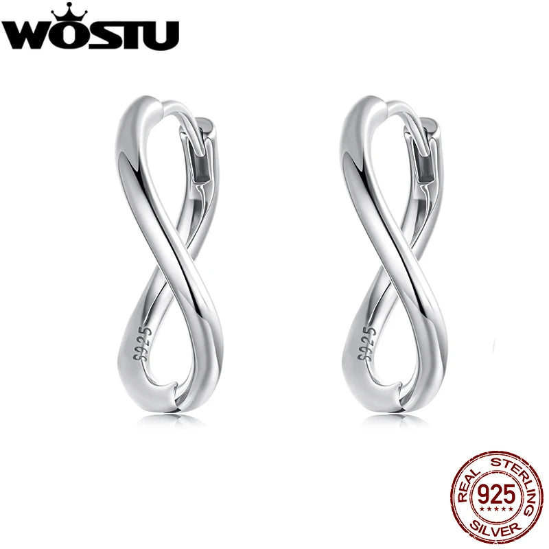 WOSTU Real 925 Sterling Wave Hoop Earrings For Women Infinite Ear Hoops Simple Handmade Jewelry Original Design Gift