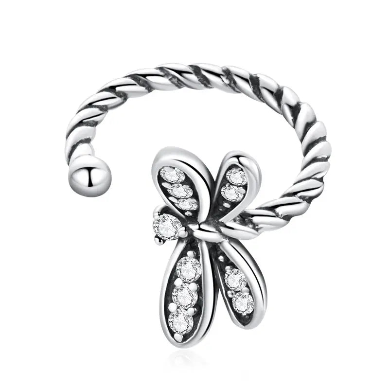 WOSTU Solid 925 Vintage Silver Stackable Twisted Ear Clip Huggies Earrings For Women, s925 Ball Studs Drogaonfly Ear Cuff Gift