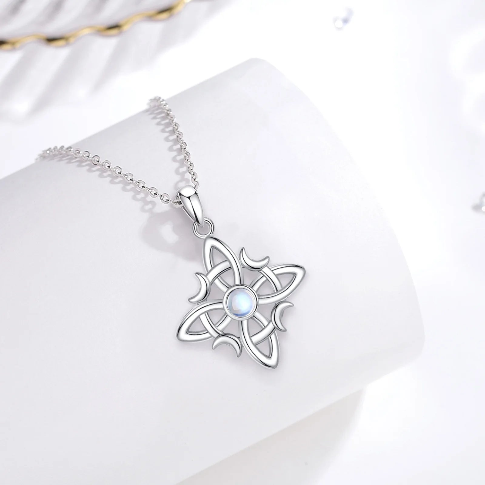 Eudora 925 Sterling Silver Witches Knot Necklace & Bracelet Moonstone Wicca Amulet Jewelry Set Fine Gift for Women Girl