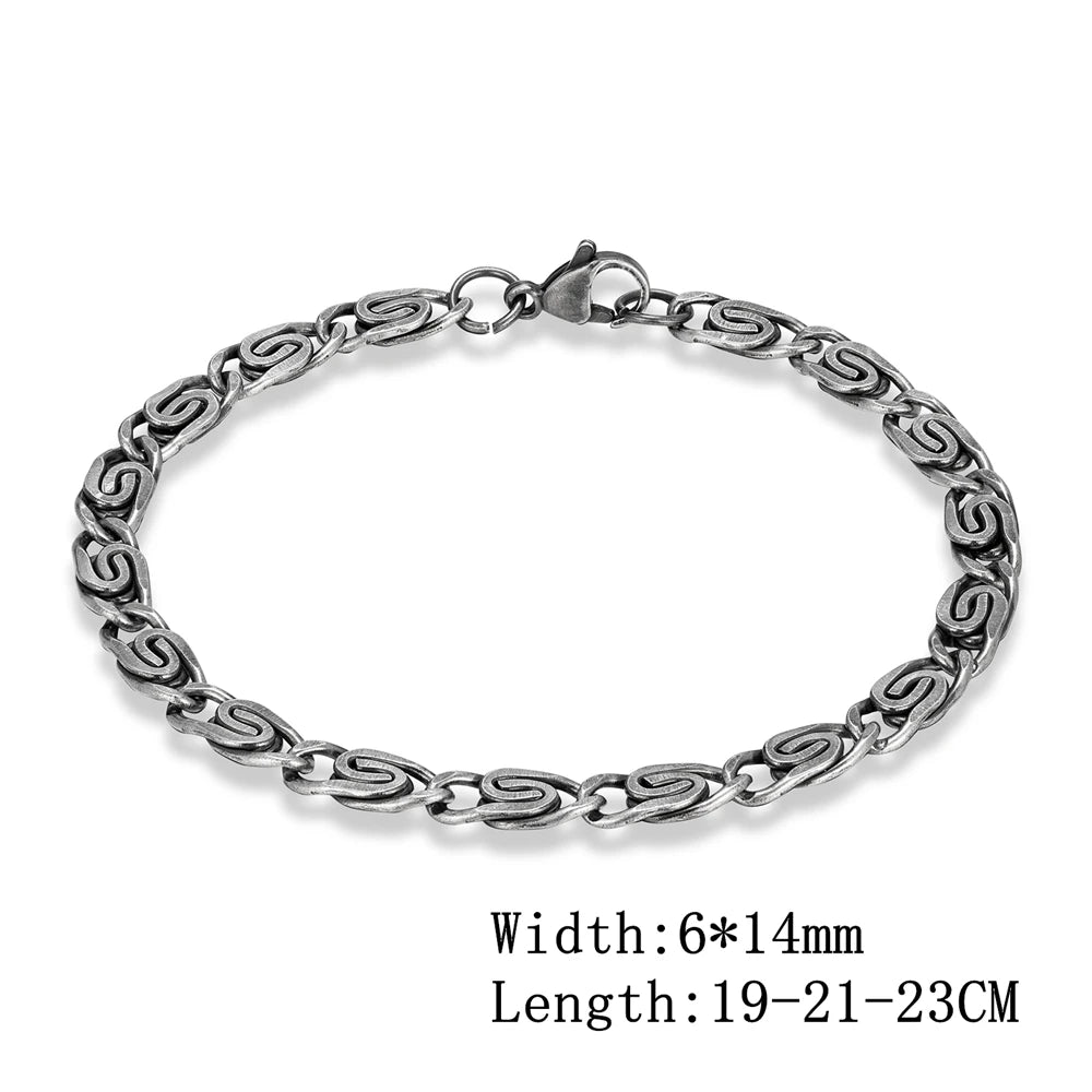 MKENDN Vintage Pattern Men Punk Rock Bicycle Chain Bracelet Stainless Steel Male Vintage Oxidized Black Male Jewelry