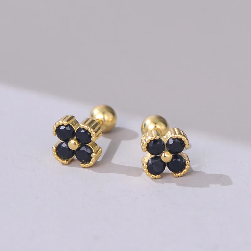 925 Sterling Silver Shiny Colored Zircon Flower Stud Earrings for Women Exquisite Jewelry Bijoux Accessories