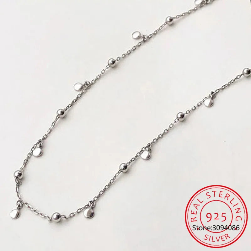 Real 925 Sterling Silver Geometric Round Choker Necklace For Fashion Women Minimalist Fine Jewelry Cute Accessories gift