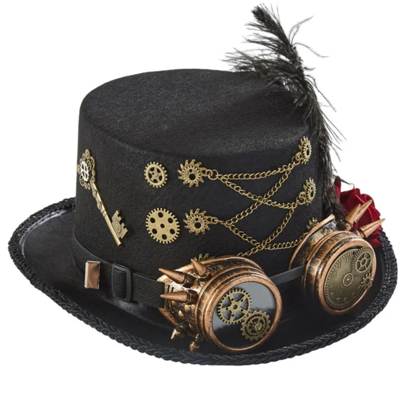 Chapeau haut-de-forme Steampunk pour homme avec lunettes, accessoire Steampunk pour Halloween.