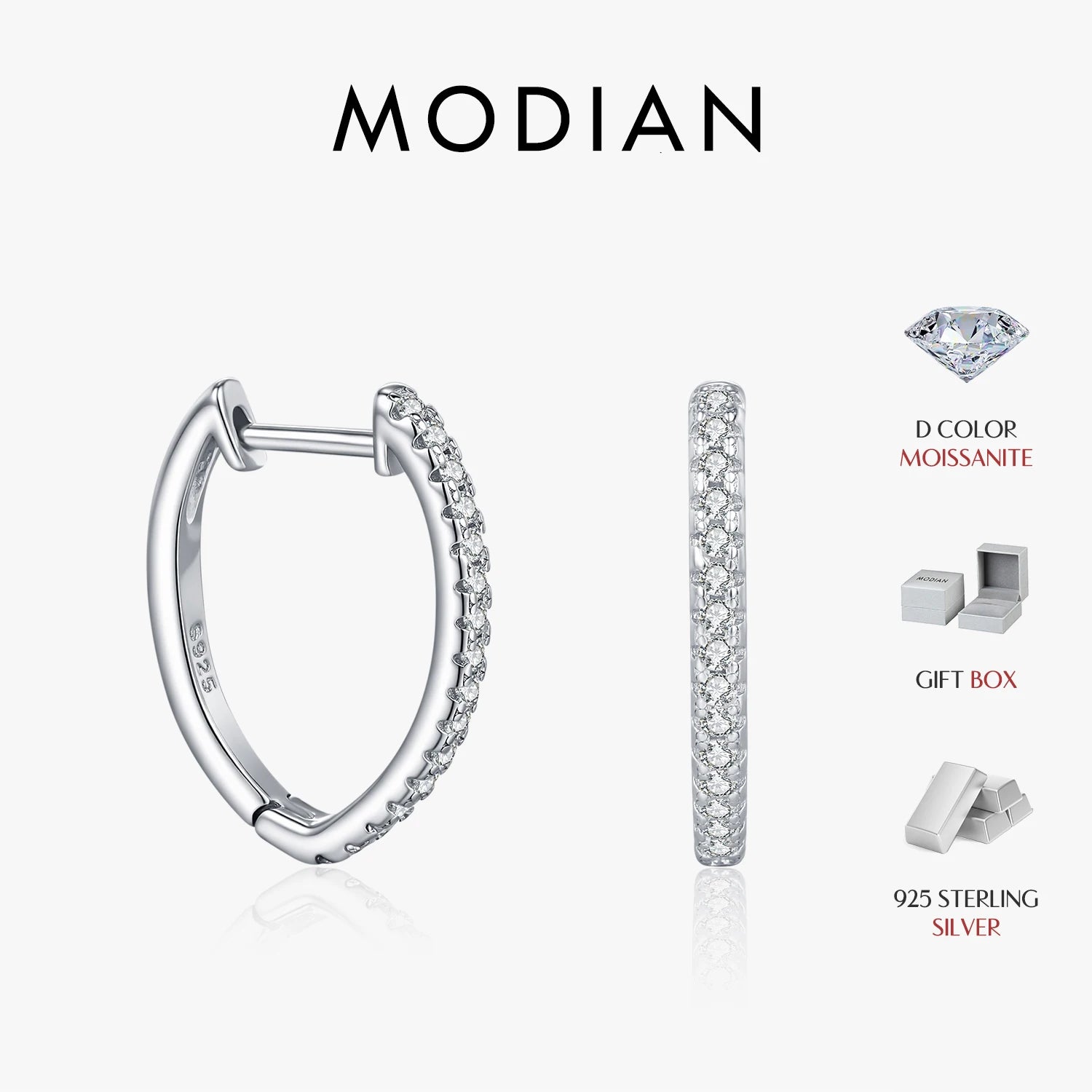 MODIAN D Color Moissanite 925 Sterling Silver Geometric Stackable Fashion Thin Hoop Earring For Women Dating Fine Jewelry