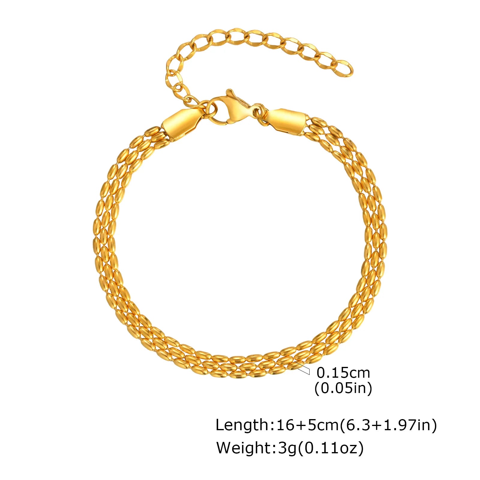 Vnox Multi Layer Beaded  Bracelet For Women,Stainless Steel Waterproof Jewelry,Fashion Gold Plated Adjustable Chain Bracelet