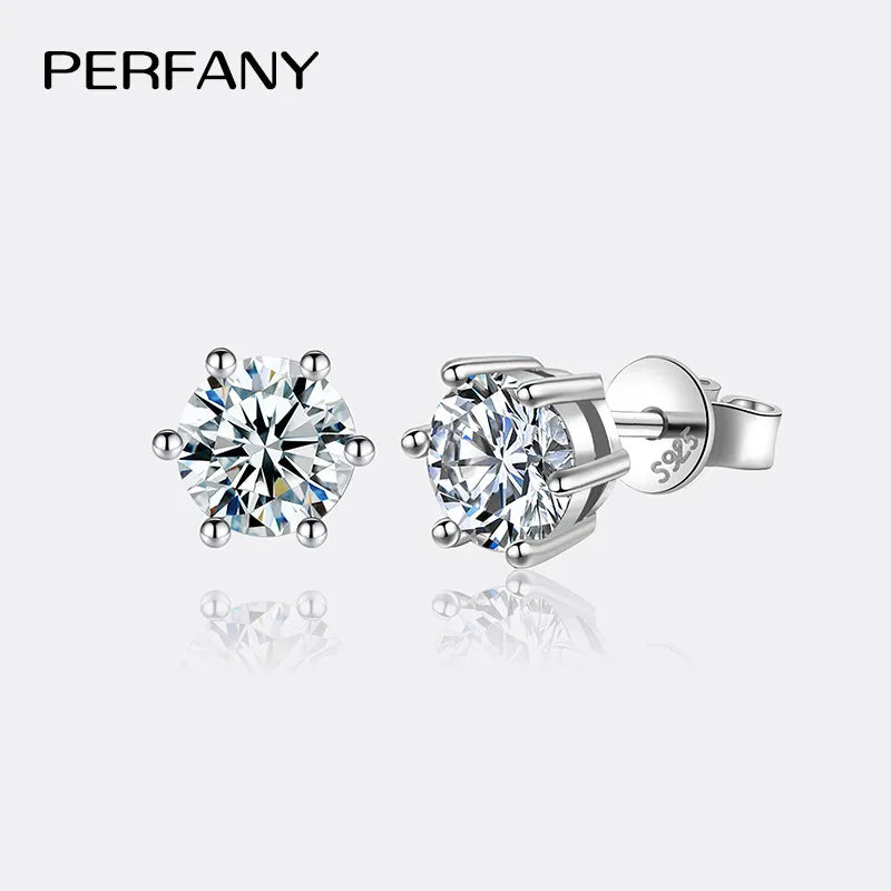 PERFANY 0.2-2CT Moissanite Earrings For Women S925 Pure Silver Classic Six Claw Shiny Laboratory Diamond Wedding Jewelry