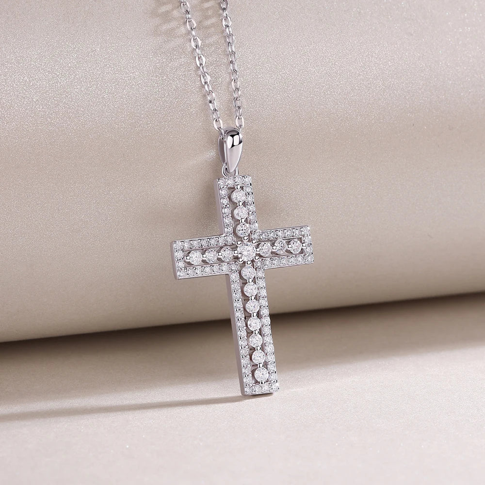 Serenity All D Moissanite Cross Necklace For Women Gift S925 Sterling Silver Sparkling Jesus Pendant Necklace Plated 18K Jewelry