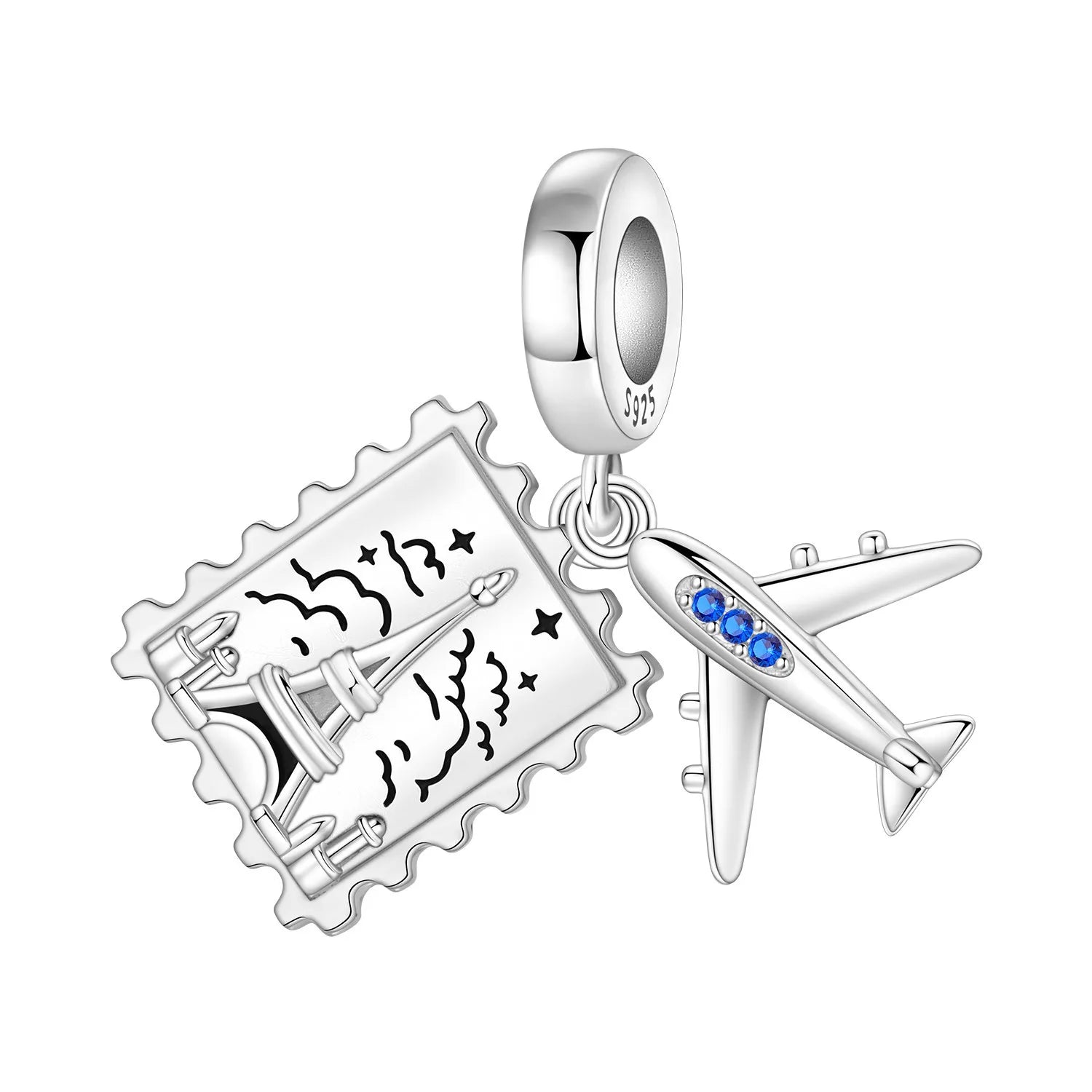 PANPOKI 925 Sterling Silver Eiffel Tower Stamp Airplane Beads Original Pendants Bracelet Charm Jewelry Party DIY Trendy Gifts