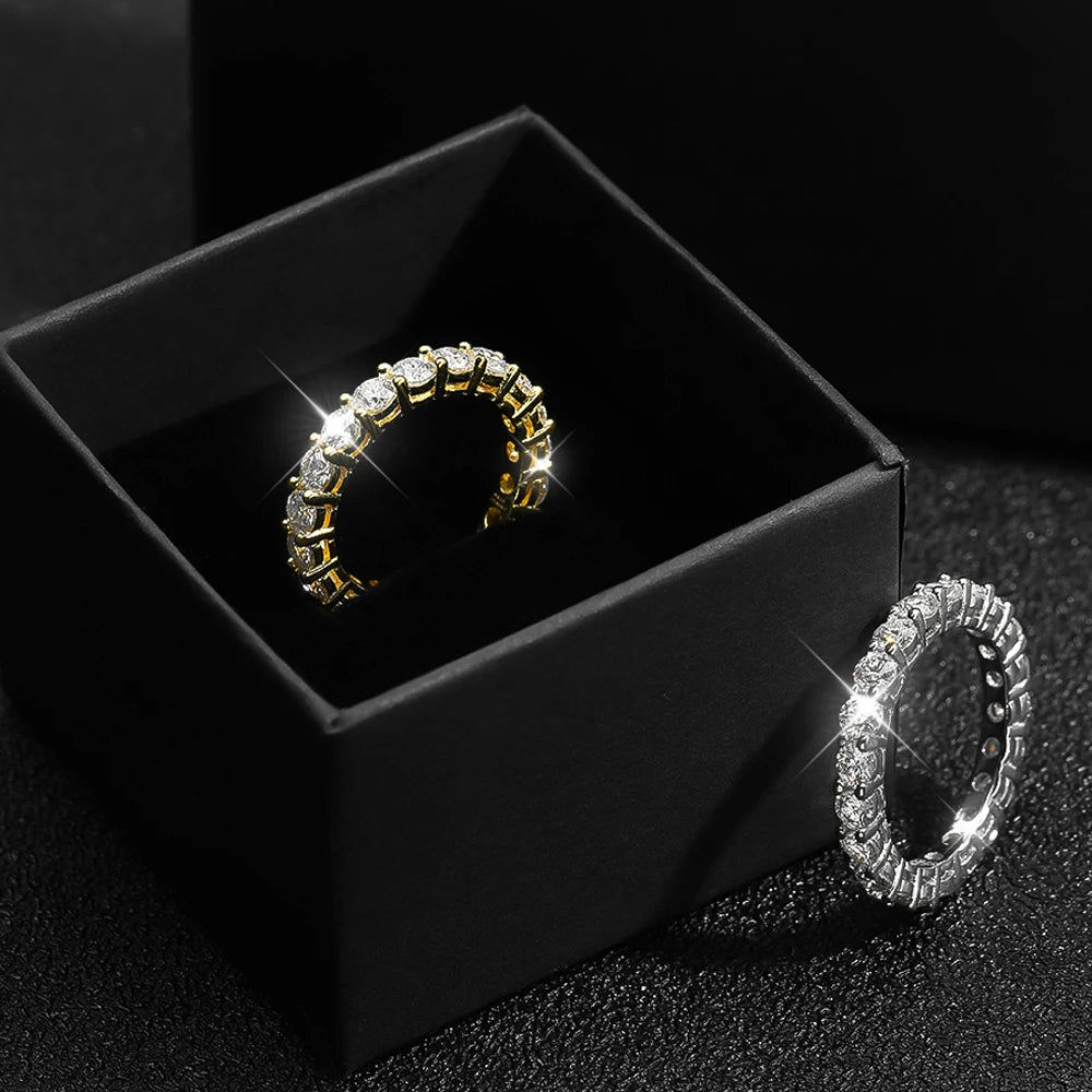 Serenity 3mm D Moissanite Row Rings For Women Men Gift Solid S925 Silver Jewelry Sparkling Lab Diamond Wedding Rings Plated 18K - Madeinsea©
