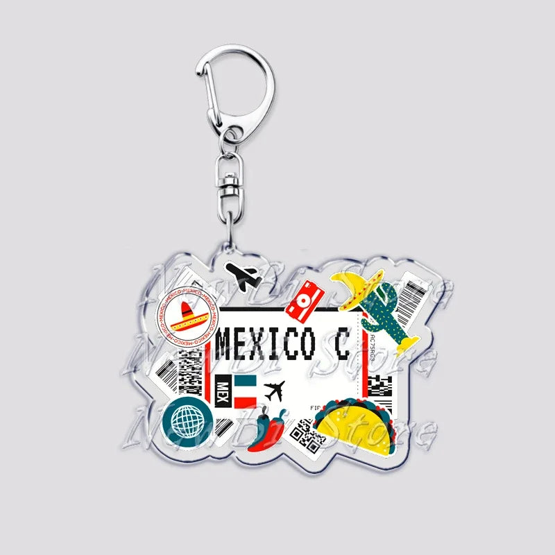 Hot Boarding Pass Keychains for Accessories Bag  NEW YORK TOKYO SEOUL PARIS LONDON Travel Souvenir Tickets Keyring Friends Gifts