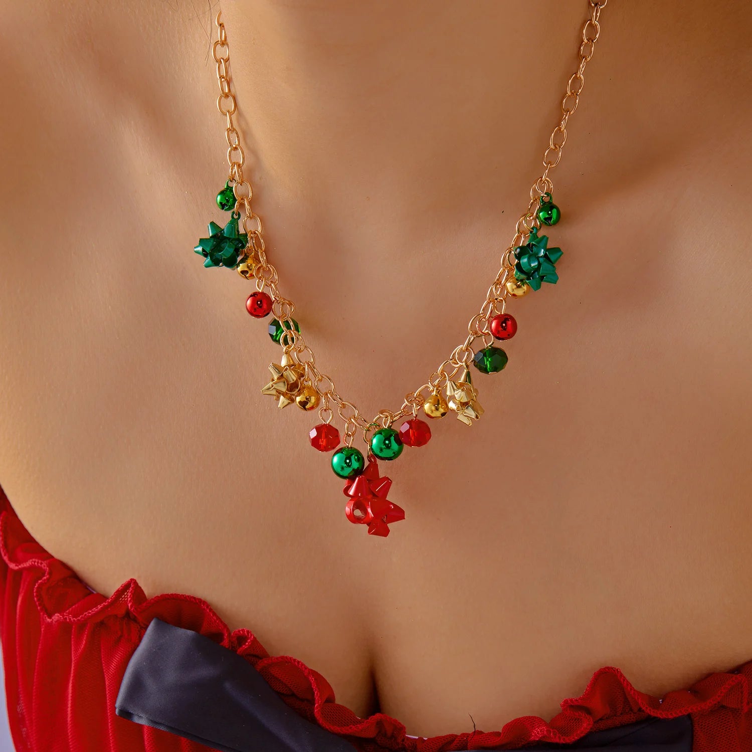 Charm Santa Claus Snowman Christmas Tree Snowflake Pendant Necklace For Women Christmas Gold Color Metal Choker Party Jewelry