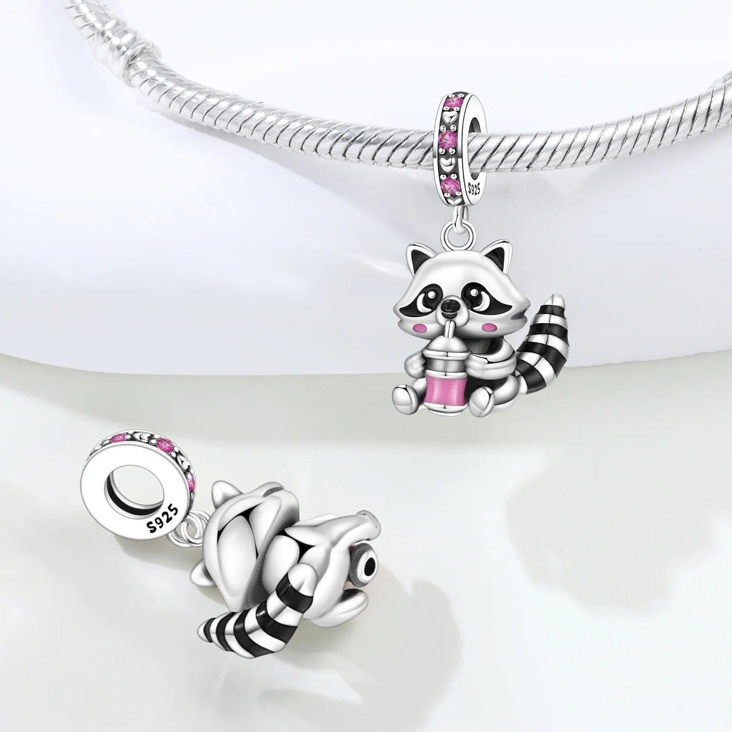 PANPOKI 925 Sterling Silver Cute Raccoon Animal Beads Original Pendants Bracelet Charm Jewelry Party DIY Trendy Gifts