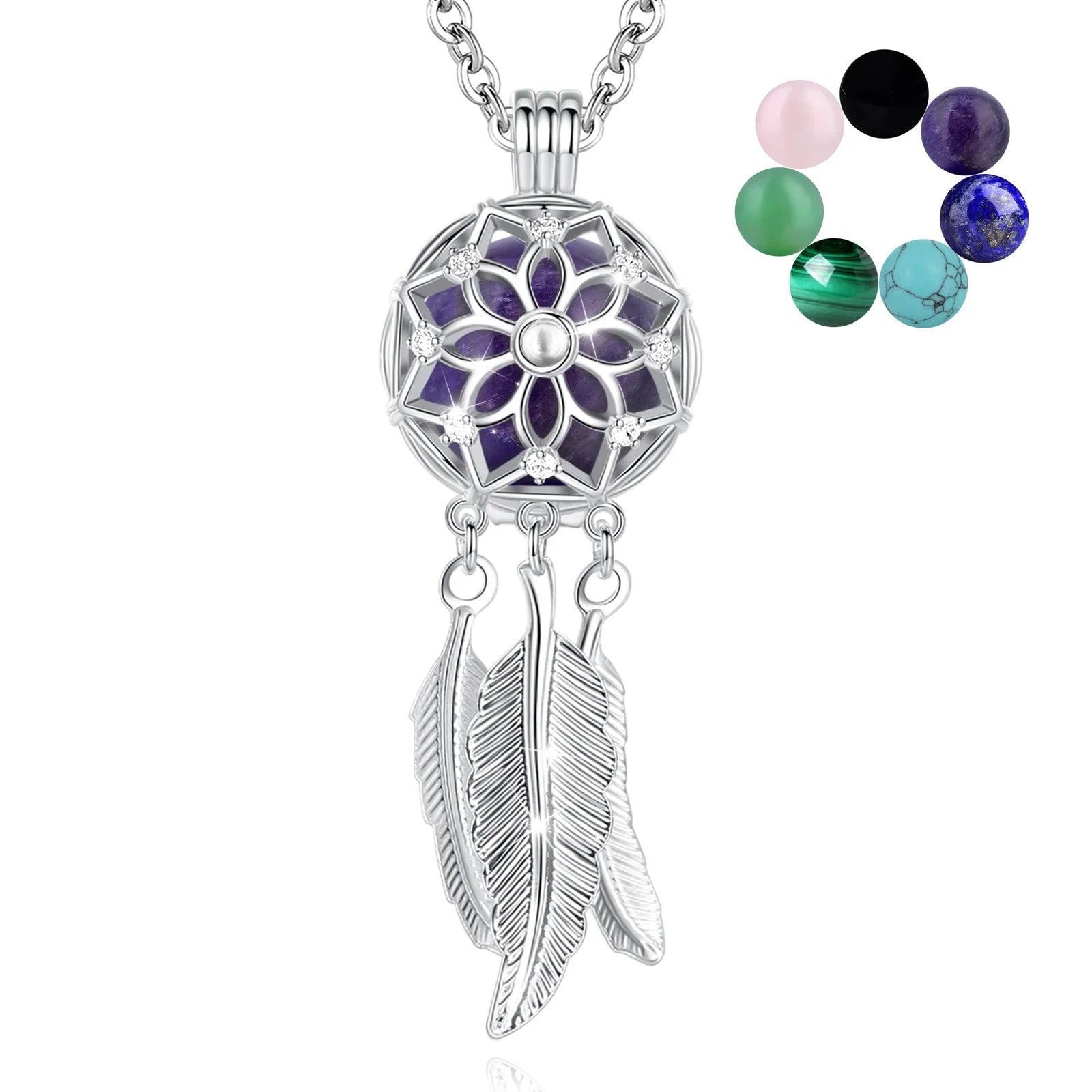 Eudora Dream Catcher Cage Necklace Amethyst Energy Healing Crystal Stone Jade Lapis Pendant Spiritual DIY Jewelry Obsidian Gift
