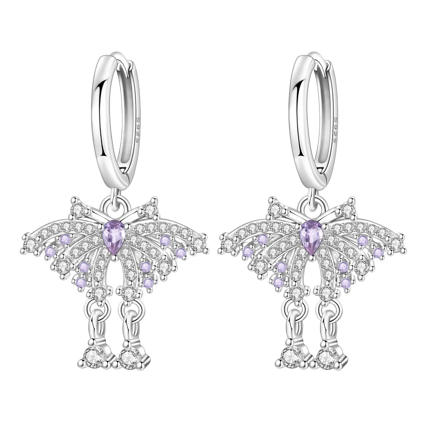 PANPOKI 925 Sterling Silver Purple Zircon Four-leaf Clover Drop Earrings Women Earrings Charm Trend Versatile Jewelry Gifts