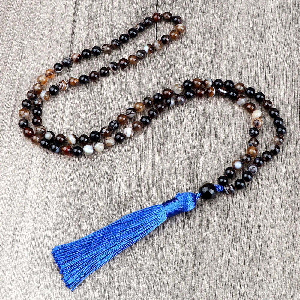 108 Mala Beaded Tassel Necklace Tiger Eyes Turquesa Meditation Yoga Jewelry Women Malachite Bohemian Ethnic Amazonite Necklace