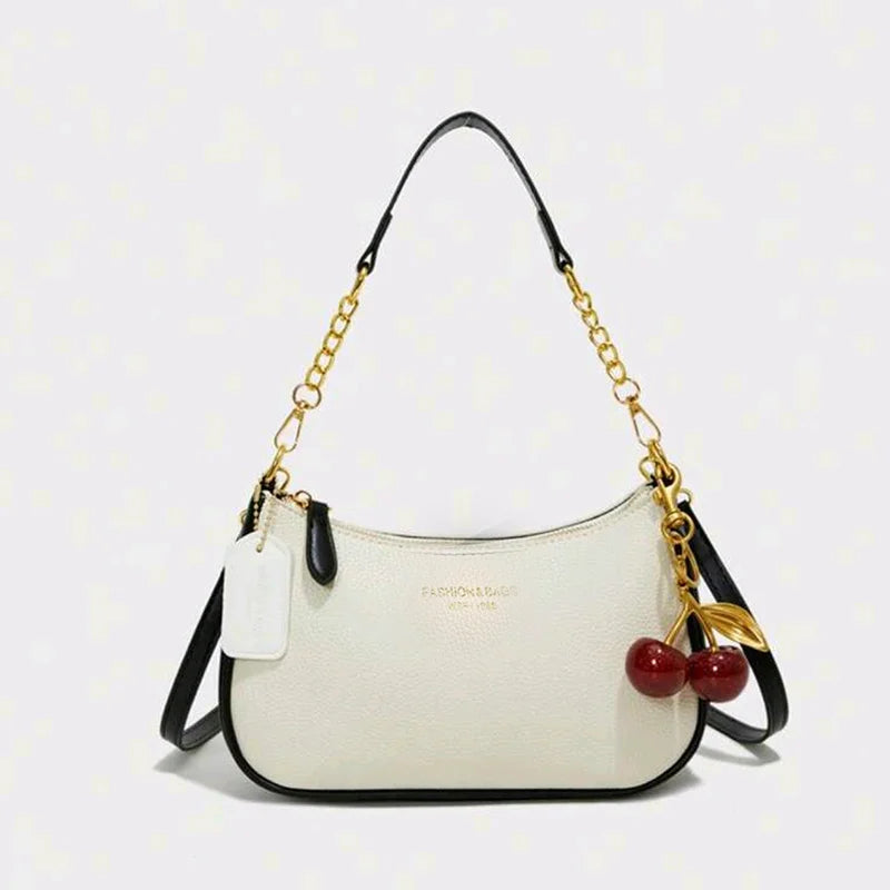 Cherry Pendant Crossbody Bag for Women PU Leather Crescent Bag Adjustable Strap Underarm Bag Closure Handbag for Work Travel - Madeinsea©