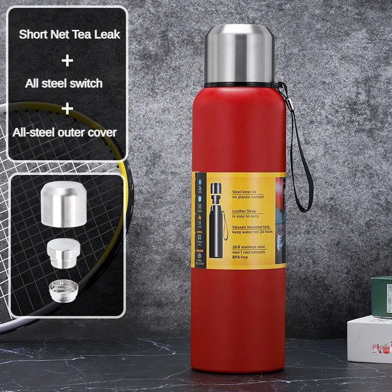 Large-capacity Thermos Cup 304 Stainless Steel Outdoor Portable Mountaineering Sports Water Bottle with Rope 500/750/1000/1500ml