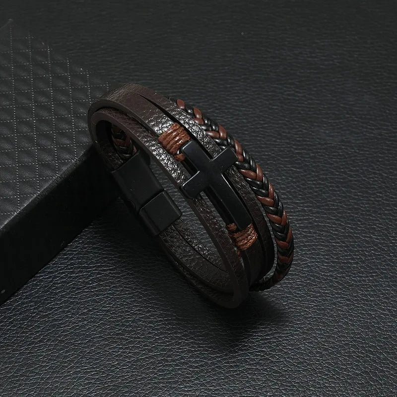 Bracelet en cuir pour homme avec symboles musicaux, style vintage et créatif. Bracelet simple multicouche en cuir.