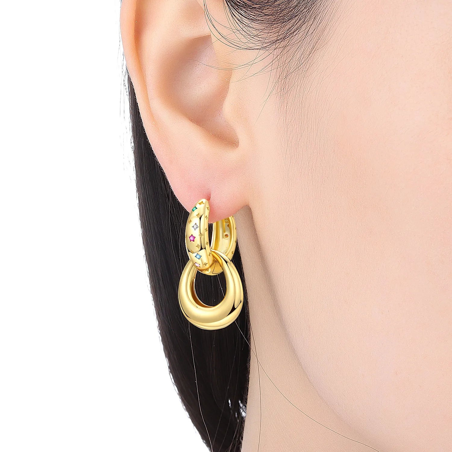 PANPOKI 925 Sterling Silver Colorful Zircon Stars Drop Earrings Women Earrings Charm Fashion Versatile Party Jewelry Gifts