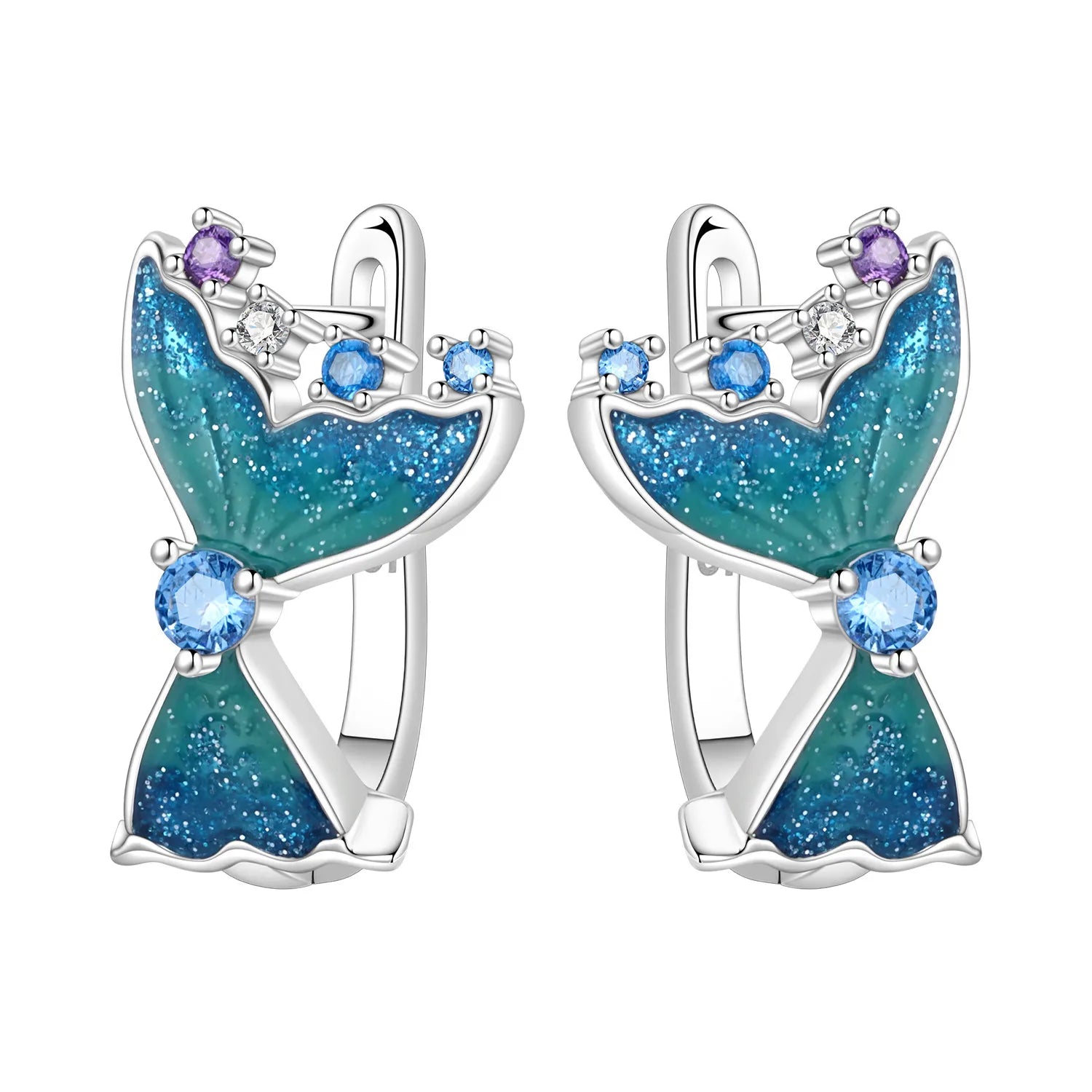 PANPOKI Original 925 Sterling Silver Blue Fish Tail Ocean World Earrings Women Hoop Earring Anniversary Jewelry Trendy Gifts