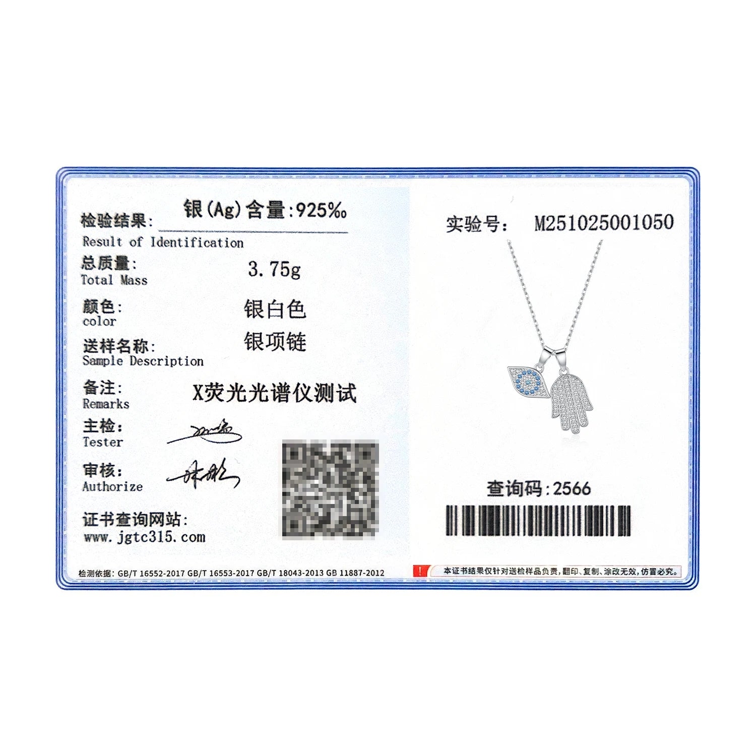 MODIAN 925 Sterling Silver Sparkling Blue CZ Eyes Palm Pendant Necklace For Women Party Exquisite Fine Jewelry Accessories