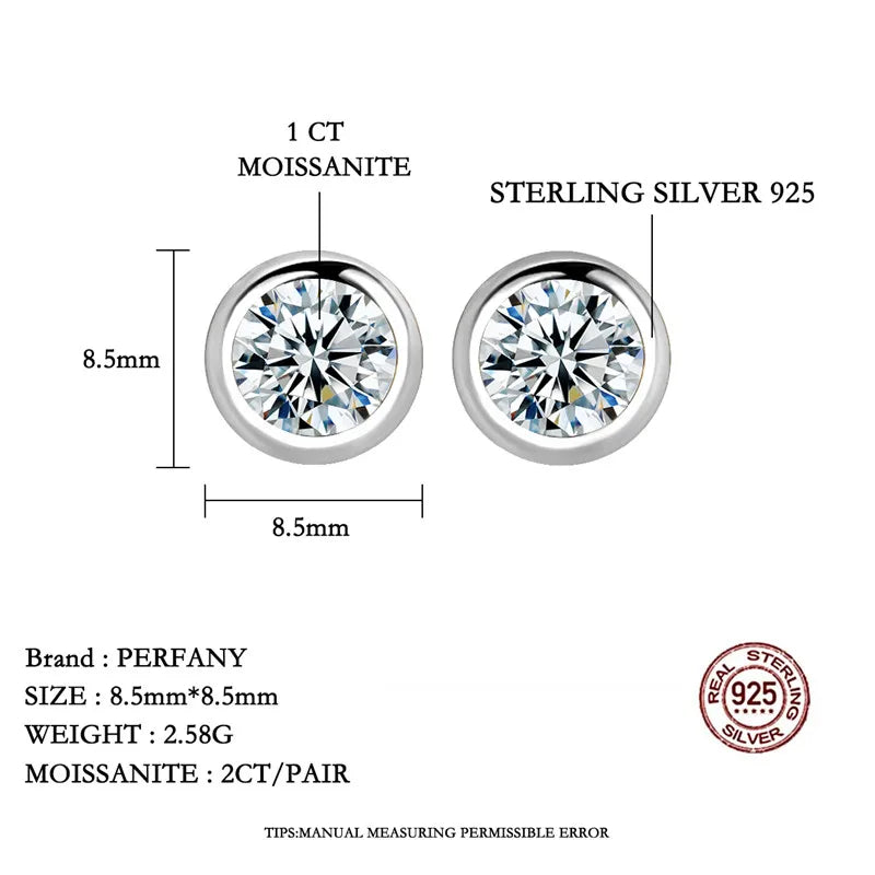 PERFANY 0.3-1CT Moissanite Earrings for Women S925 Pure Silver Bubble Round Laboratory Diamond Earrings Fashionable Jewelry