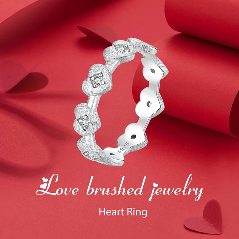 Bague torsadée en argent sterling 925 BISAER en forme de cœur sertie de zircons sertis pavés, bande d'amour plaquée or blanc pour femme, bijoux fins de mariage