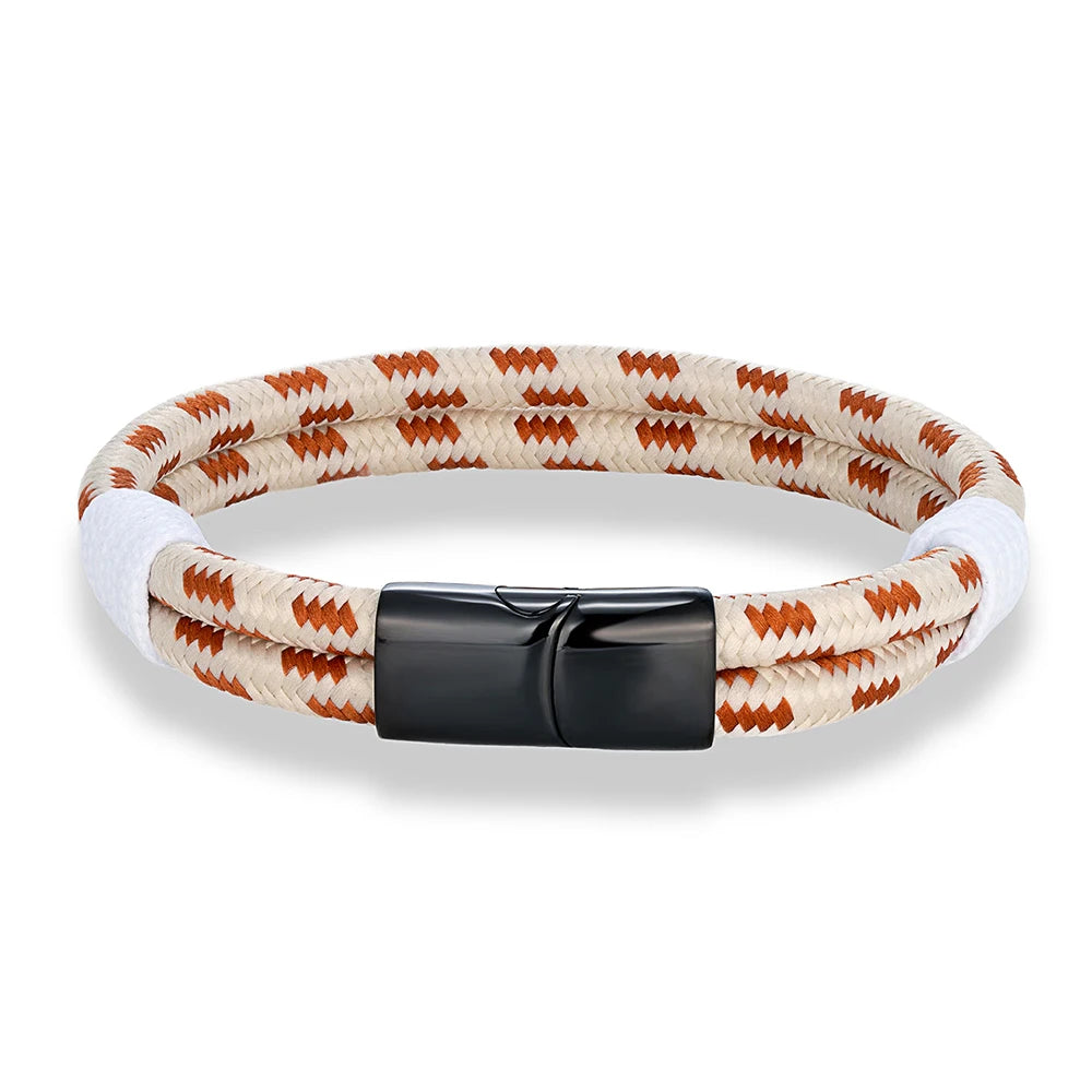 MKENDN Modisches schwarzes Edelstahl-Armband im maritimen Seil-Design für Damen und Herren, handgefertigt, doppellagig, Schmuckgeschenk für Paare