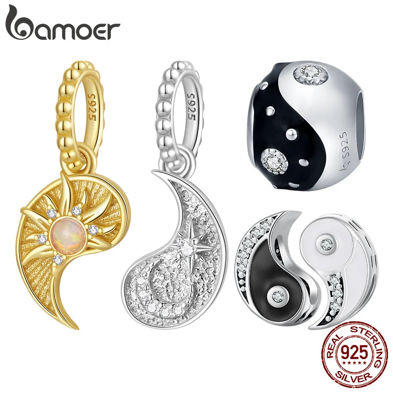 BAMOER 925 Sterling Silver Two-tone Pendant Detachable Taiji-Bagua Beads for Women Necklace DIY Guarding Jewelry Accessories