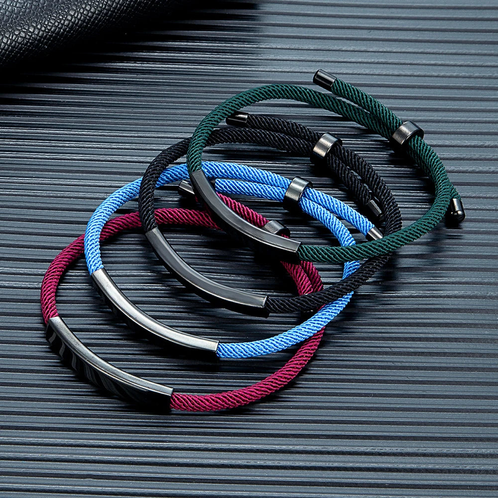 MKENDN Punk Custom Name Engrave Logo Id Bracelets Trendy Stainless Steal Rope Thread Bracelet Men Women Friendship Jewelry Gifts - Madeinsea©