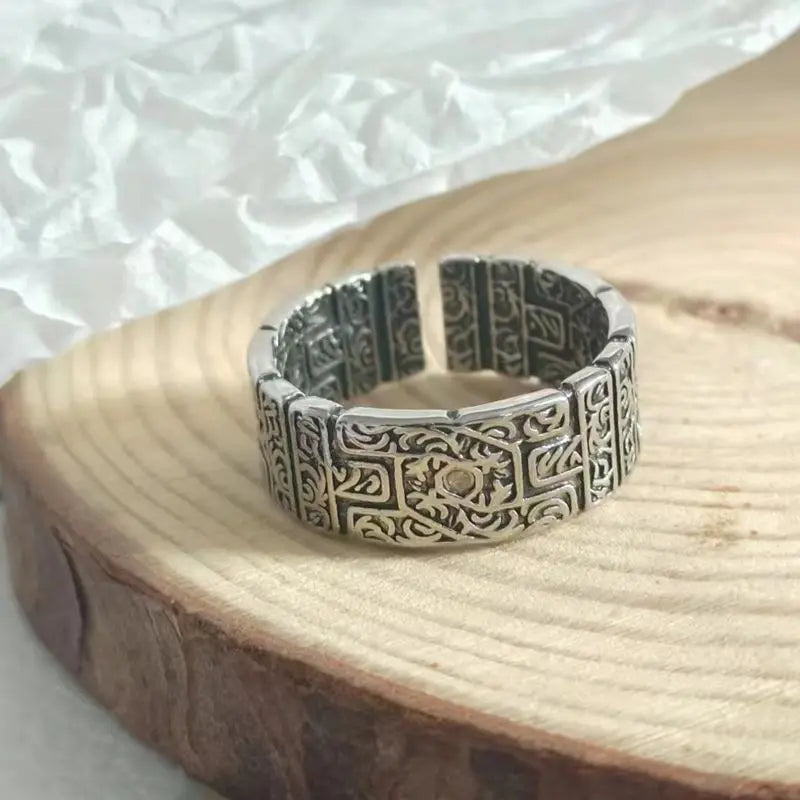 Retro Tang Grass Pattern Ring For Men Silver Color Punk Gothic Open Ring Handmade Rock Hiphop Unisex Jewelry Accessories Gift
