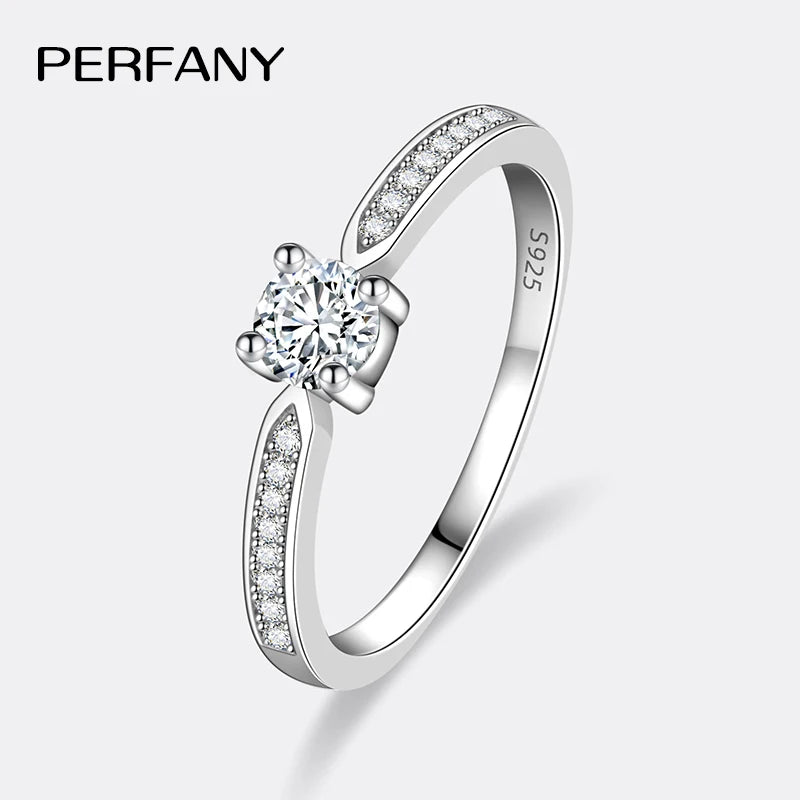 PERFANY 0.3CT Moissanite Ring for Women S925 Pure Silver Four Claw Laboratory Diamond Compact and Exquisite Wedding Jewelry - Madeinsea©