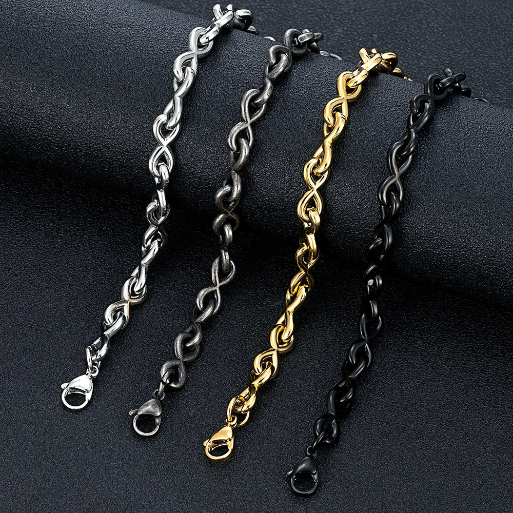 Bracelet infini MKENDN vintage minimaliste noir oxydé, chaîne en acier inoxydable, bijou unisexe