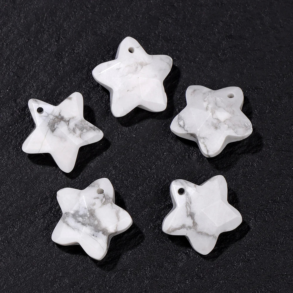 14MM Natural Faceted Stone Pendant Five Star Shape Amethysts Amazonite Quartz Charm Bead For Earrings Bracelets Necklace DIY