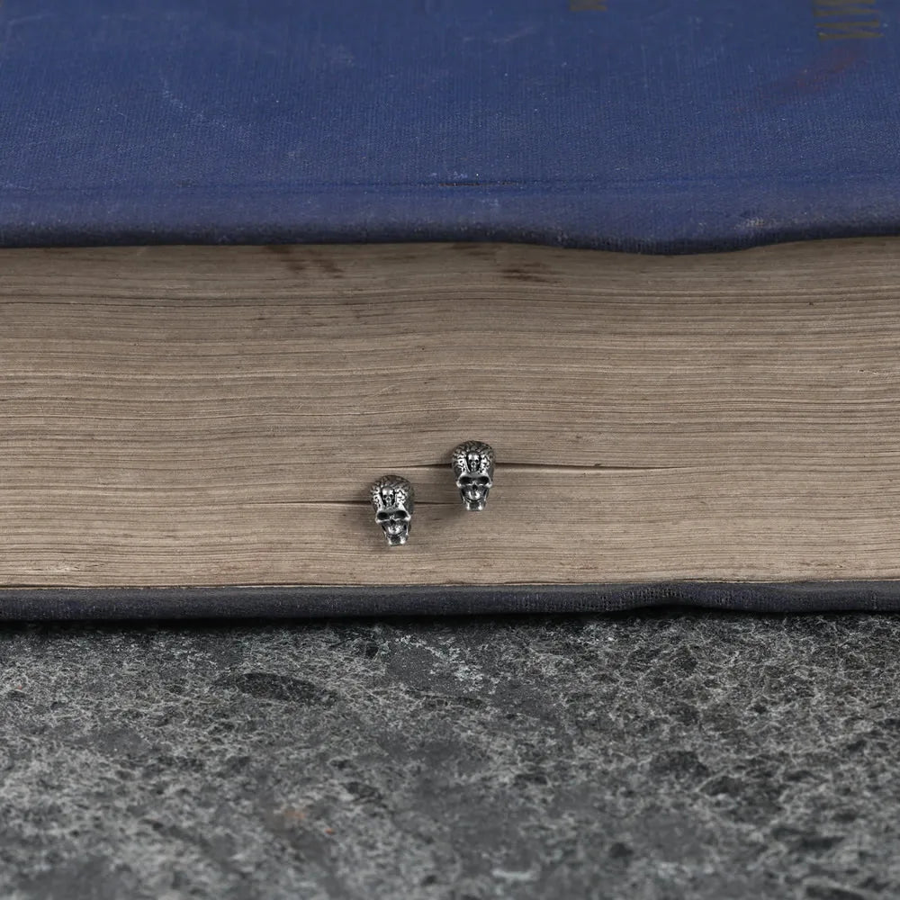 MKENDN Pure 925 Sterling Silver Creative Retro Skull Stud Earring Trendy Street Punk Style for Men Women Europe Fine Jewerly