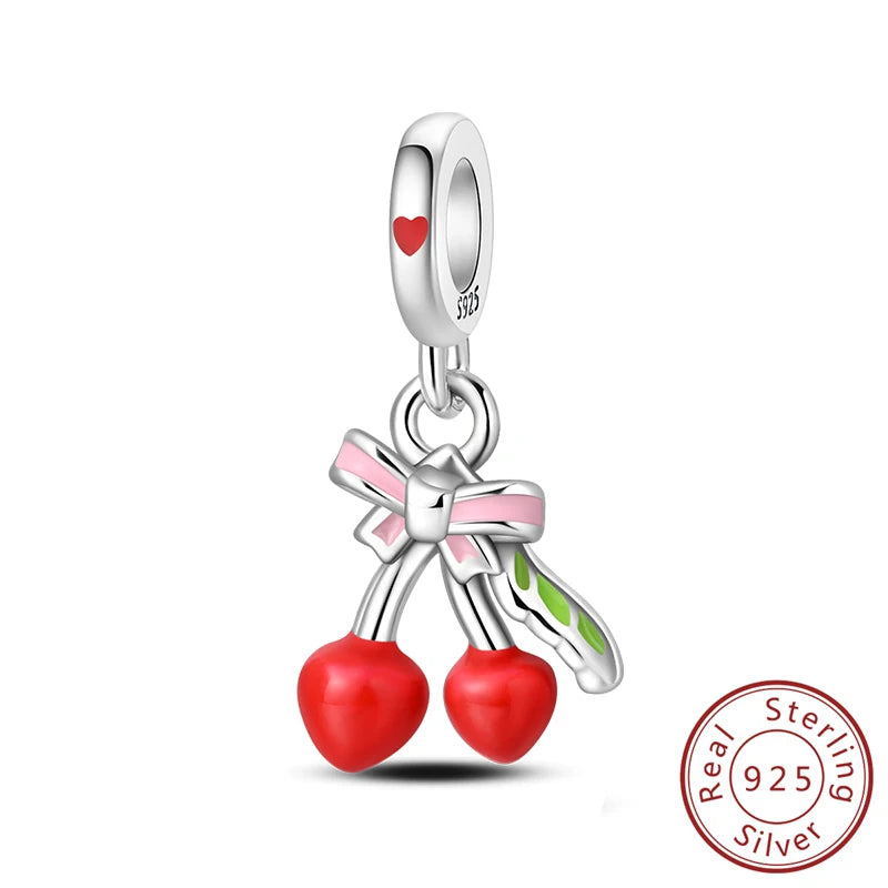 Original Charms Beads 925 Sterling Silver Cherry Strawberry Avocado Watermelon Fruits Charms Pendants For Woman Jewelry Making