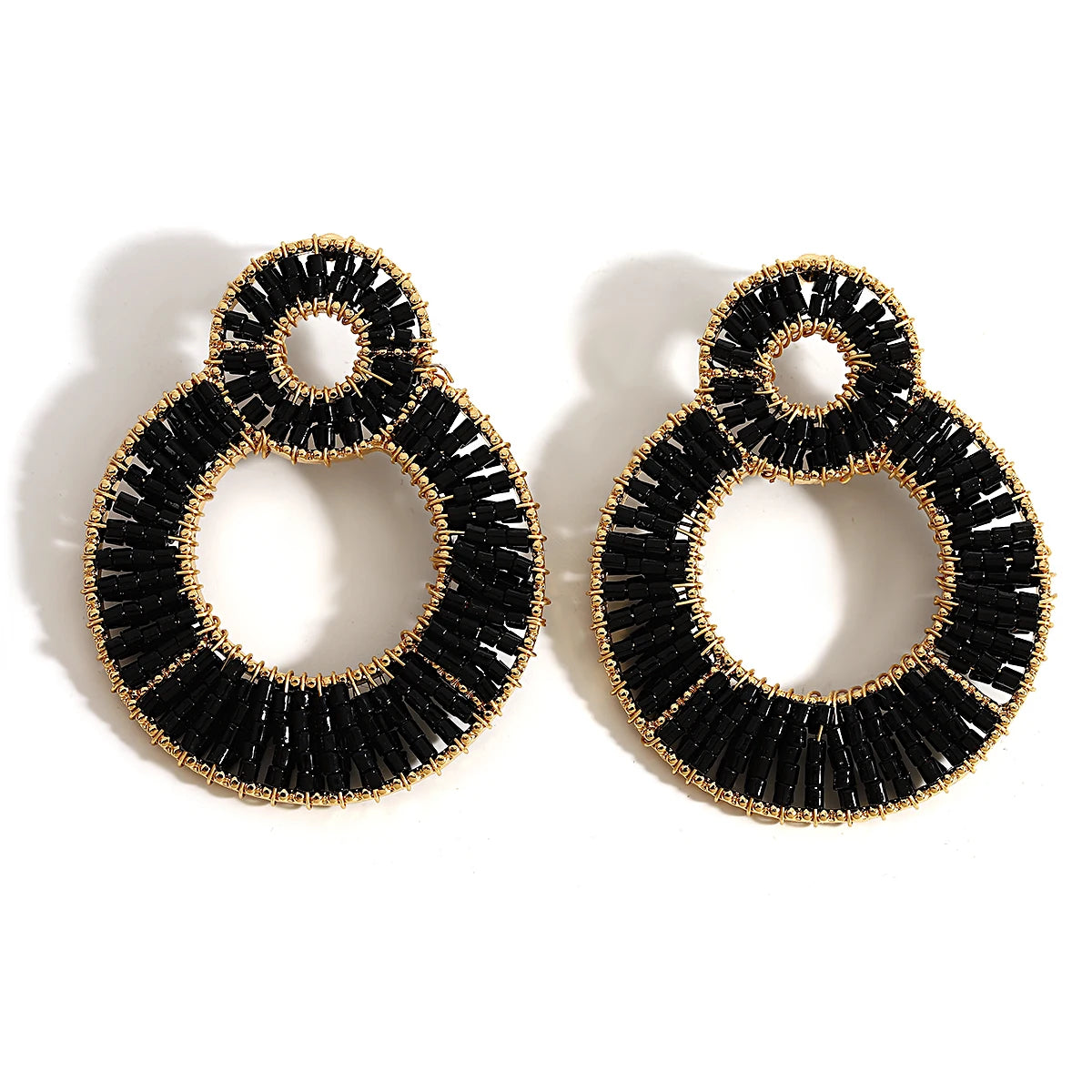 AENSOA Luxury Colorful Crystal Beaded Double Round Drop Earrings for Women Gold Color Metal Dangle Earrings Handmade Jewelry