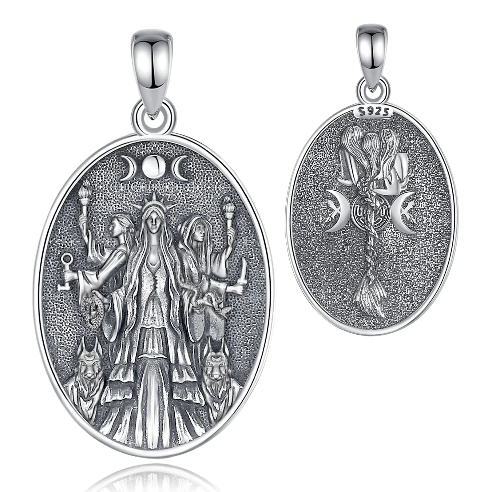 Eudora 925 Sterling Silver Triple Moon Goddess Necklace Hecate Dog Amulet Pendant Triple Goddess Jewelry Personality Women Gift
