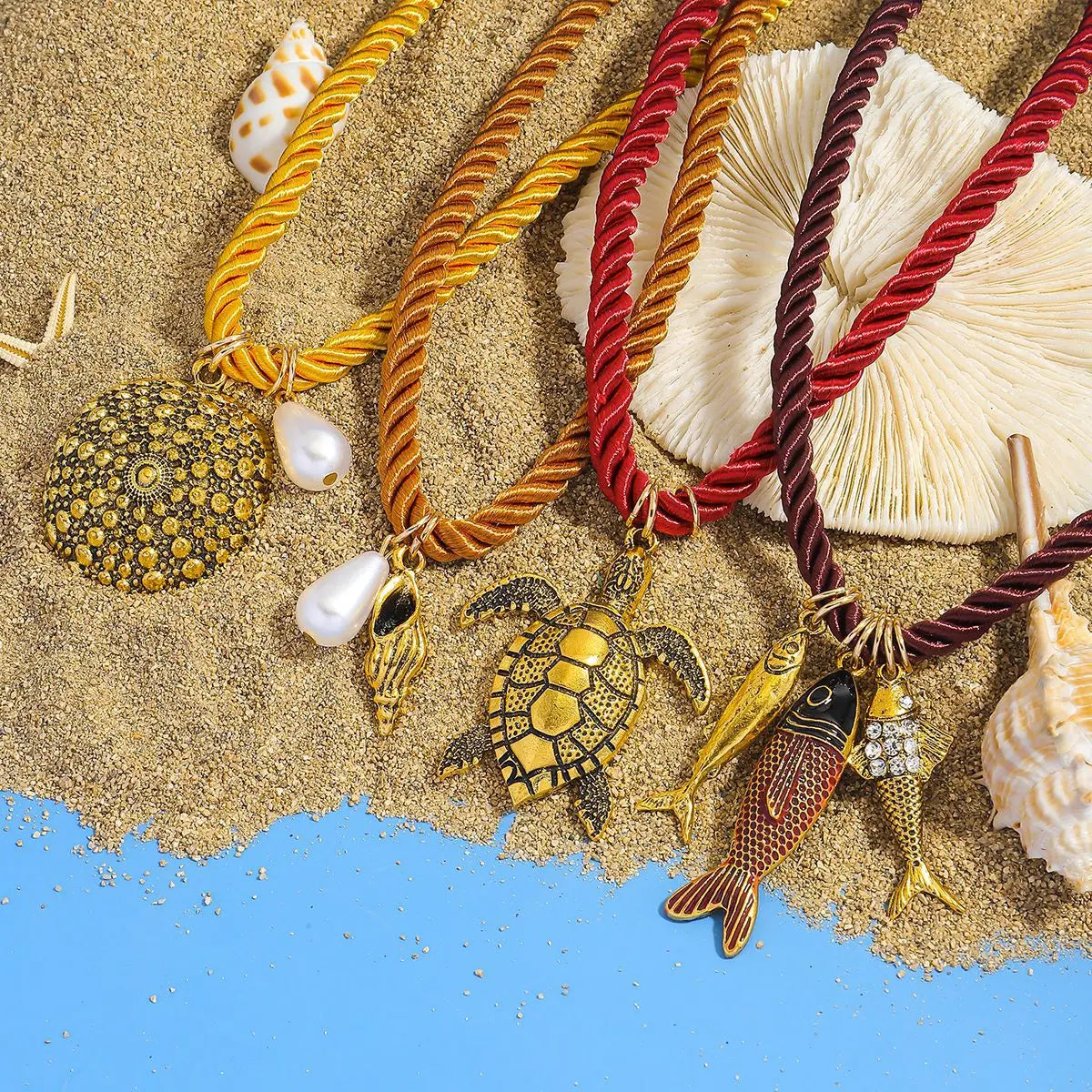 ZAA Summer Holiday Woman New Small Fish Turtle Conch Pendant Necklace Sets