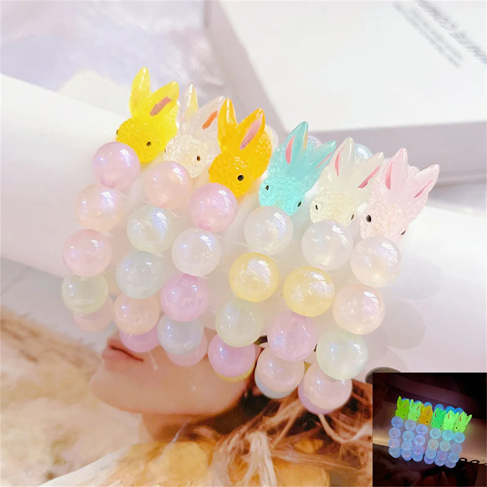 Bracelet en perles de lapin lumineuses en résine, accessoire tendance pour femmes et filles, vente en gros