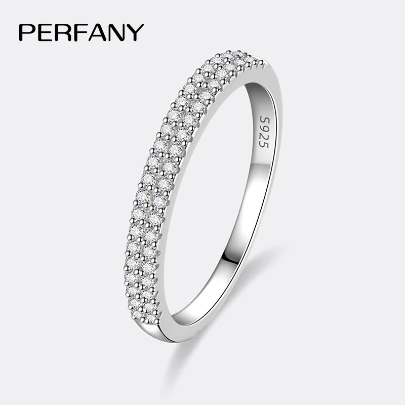 PERFANY 0.23CT All Moissanite Ring for Women S925 Pure Silver Laboratory Double Row Diamond Eternal Wedding High-end Jewelry