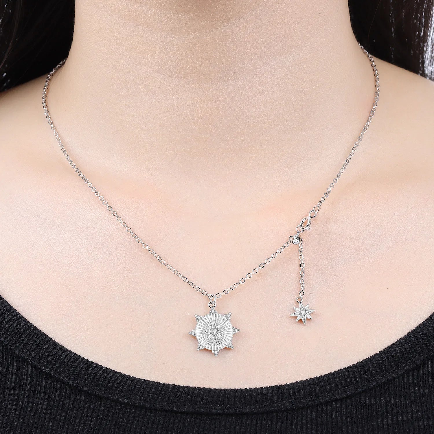 PANPOKI 925 Sterling Silver Personalized Design Star Necklace Pendant Necklace for Women Birthday Gifts Fashion Fine Jewelry