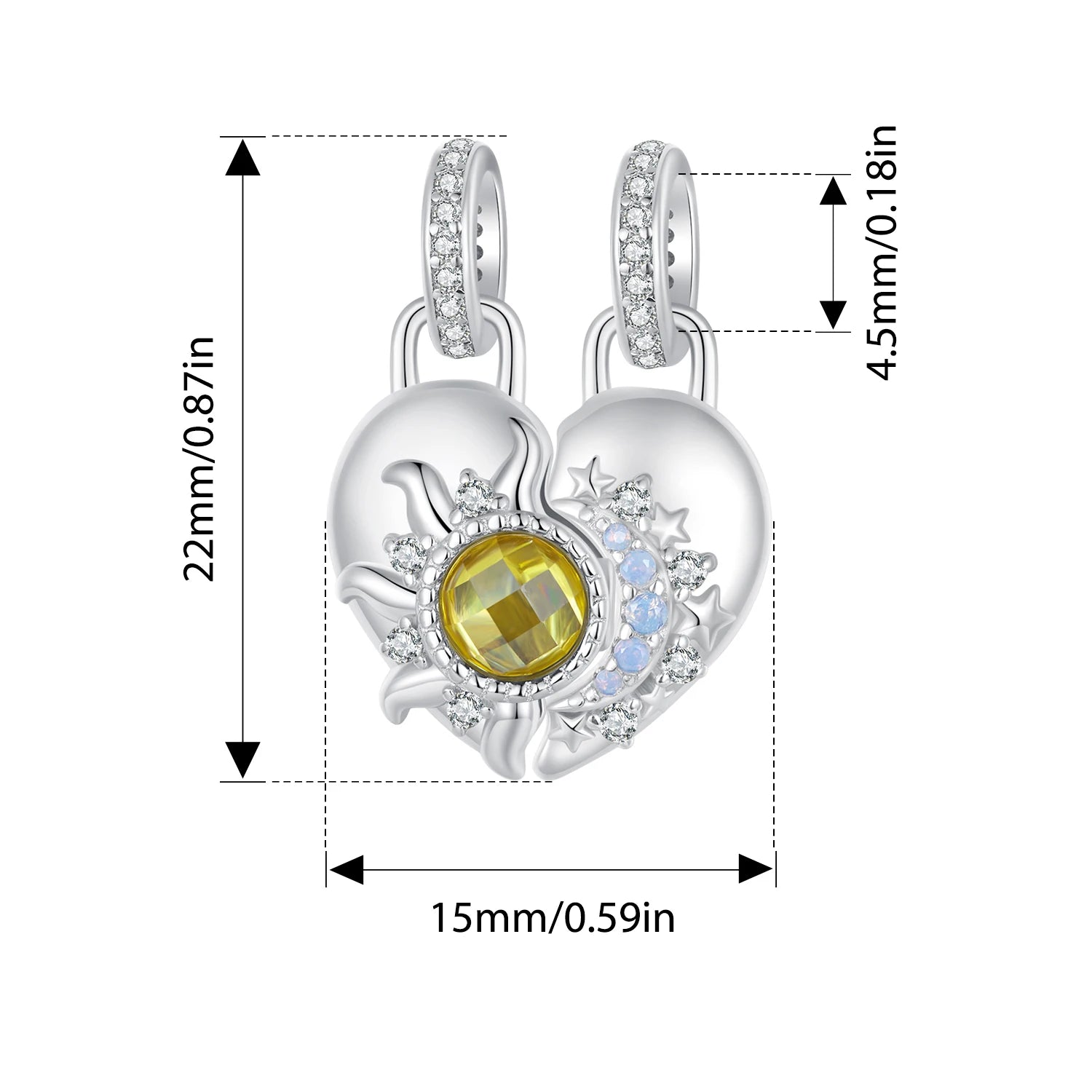 WOSTU 925 Sterling Silver Sun and Moon Charm Pendant White Gold Original Fit for Women Bracelets DIY Birthday Daily Fine Jewelry