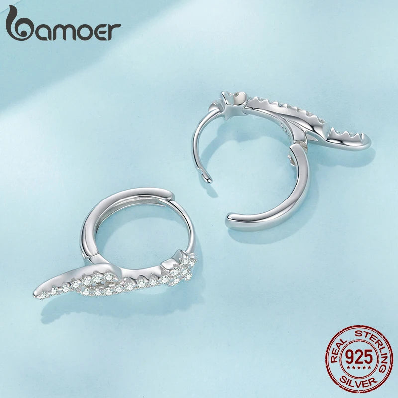 BAMOER 925 Sterling Silver Dazzling Paved CZ Hoop Earrings Shooting Star Huggies Earrings for Women Girls Cute Party Jewelry