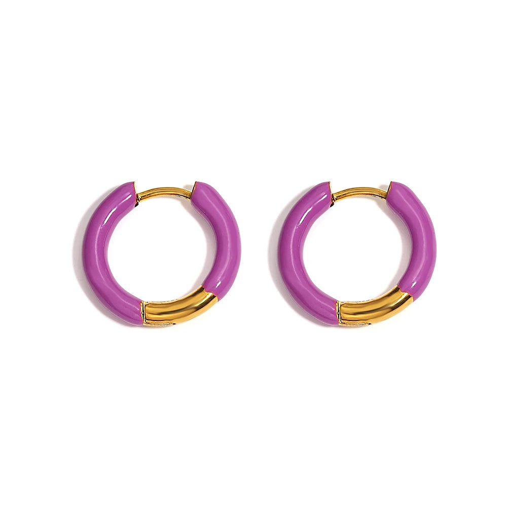 AENSOA Colorful Enamel Stainless Steel Hoop Earrings for Women Geometric Round Circle Earrings Trendy Gold Color Jewelry 2023